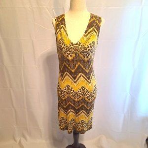 Joyous & Free Yellow and brown chevron beaded summer dress size small